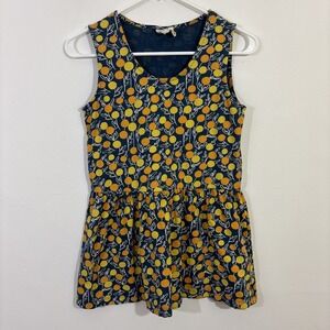 Mata Traders XS Top Organic Cotton Fair Trade Citrus Print Blue Yellow Orange